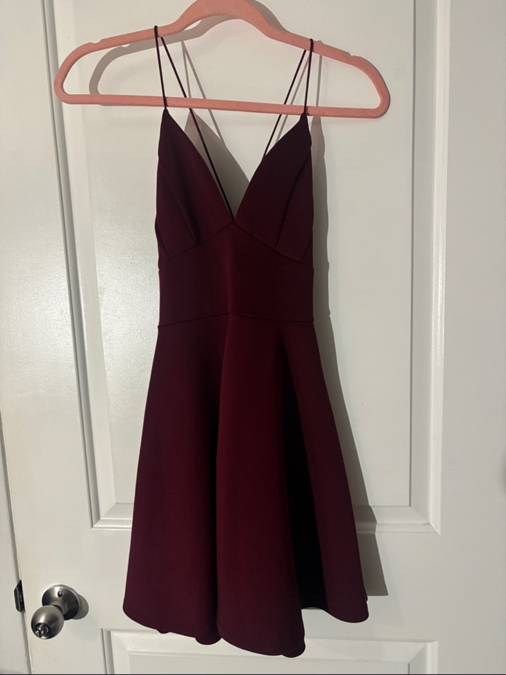Women's Burgundy V-Neck Spaghetti Strap Dress
